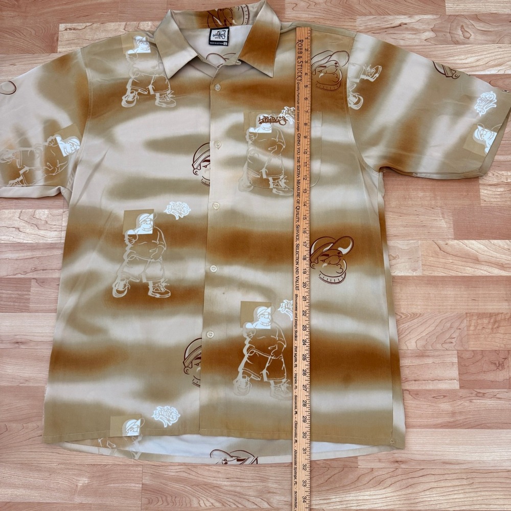 Southpole Mens Vintage Y2K Graffiti Character Ombre Button Down Shirt Brown L - Picture 6 of 8